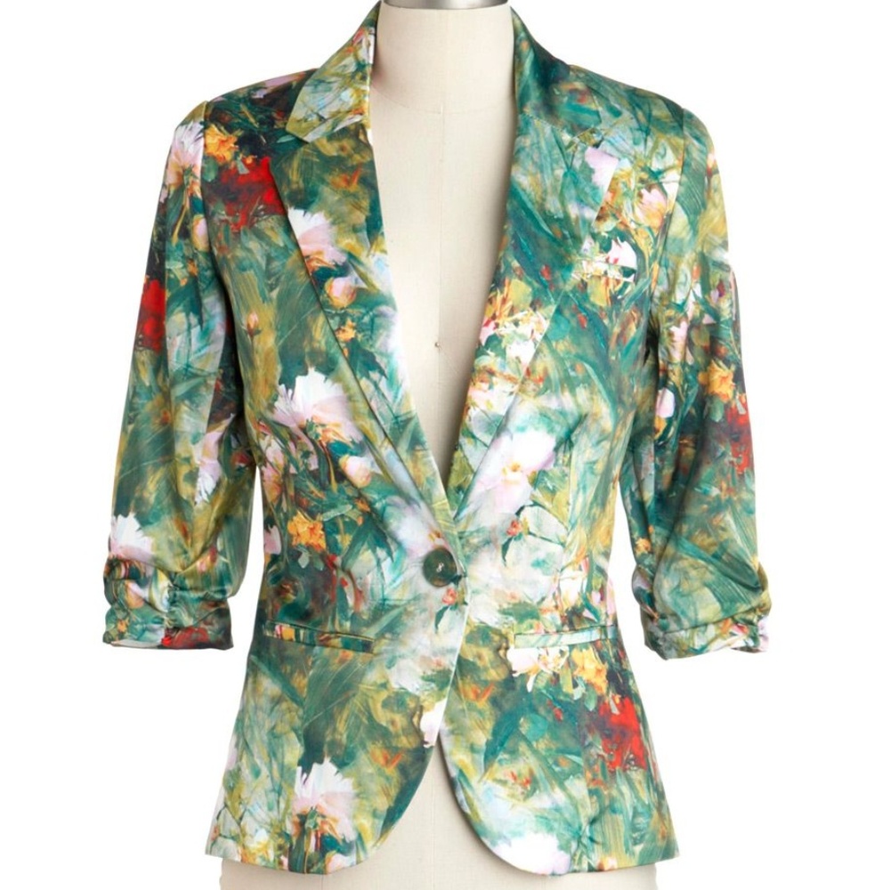 Modcloth 3/4 Sleeve Floral Blazer Size Small